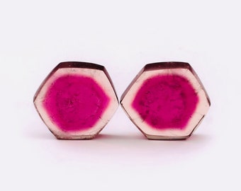 Natural Watermelon Tourmaline Slice Pair, Afghanistan Gemstone (17x18mm, 18.70 Carat)