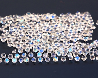 Natural Flashy Rainbow Moonstone Gem Cut Faceted Round Size 1.50-3mm Lot of 50 Piece +AAAA Genuine and natural Stone.