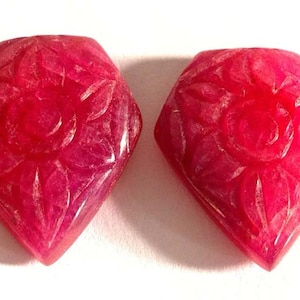Natural Ruby Hand Carved Fancy Gemstone Size 20x24mm 1 Pair 66 Carat +AAAA Genuine and Natural Stone.