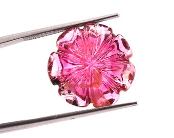 Pink Tourmaline Flower Carving, Natural Gemstone (18.50mm, 15 Carat)