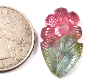Hand Carved Watermelon Tourmaline Flower Gemstone (15x24mm, 14.85 Carat)