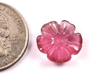 Pink Tourmaline Flower Carving, Natural Gemstone (15x15mm, 6.65 Carat)