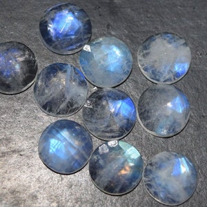Natural Flashy Rainbow Moonstone Rose Cut Faceted Round 10mm 1 Pair  +AAAA 100% genuine and natural stone