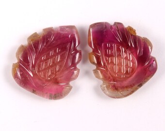 Hand Carved Leaf Tourmaline Gemstone Pair, 10 Carat