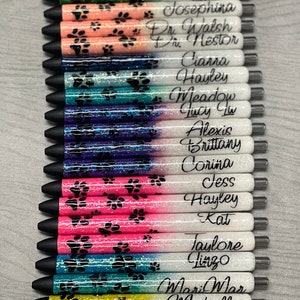 Paw print glitter Pens | 0.7 medium gel pens | Ombre glitter | Gift for her | Vet staff pens | gift | Employee appreciation | Vet Tech gift