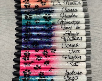 Paw print glitter Pens | 0.7 medium gel pens | Ombre glitter | Gift for her | Vet staff pens | gift | Employee appreciation | Vet Tech gift