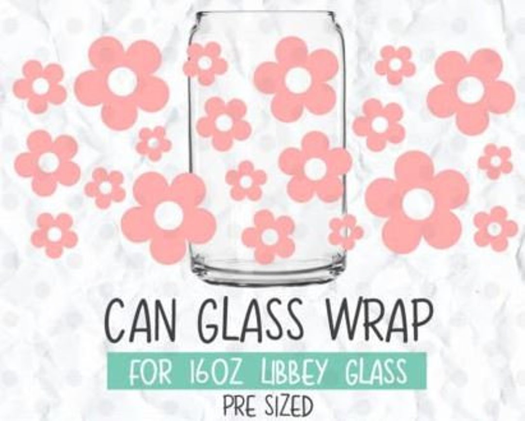 Retro Flowers Libbey Glass Can Wrap| Daisy Glass Can Wrap Svg| 16oz ...