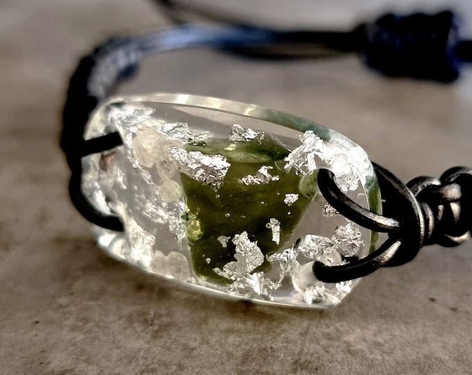 Orgone orgonite bracelet - Reiki Energy Healing Bracelet amulet - Moldavite, Herkimer, Diamonds, silver. Most powerful