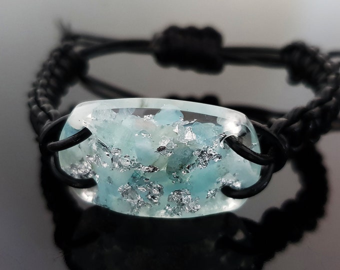 Aquamarine Orgonite orgone bracelet, silver, Reiki infused talisman, powerful amulet, crystal chakra healing