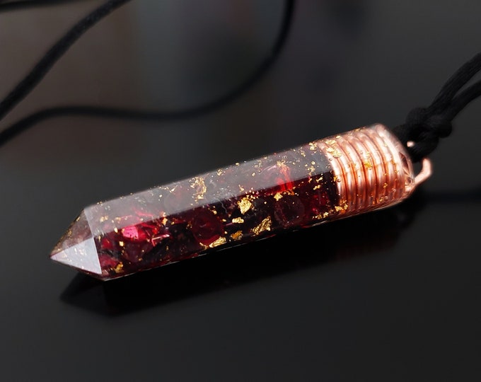 Garnet Orgonite orgone pendant necklace, 24k gold, Wealth, Money, luck, Love, Reiki infused, charged wealth amulet