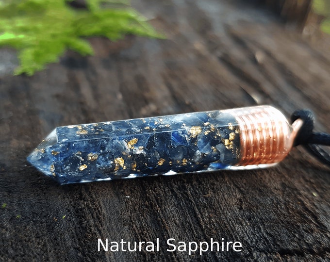 Orgonite Orgone pendant necklace - Natural Sapphire. Powerful Reiki, Magic, Alchemy amulet charm for your wishes