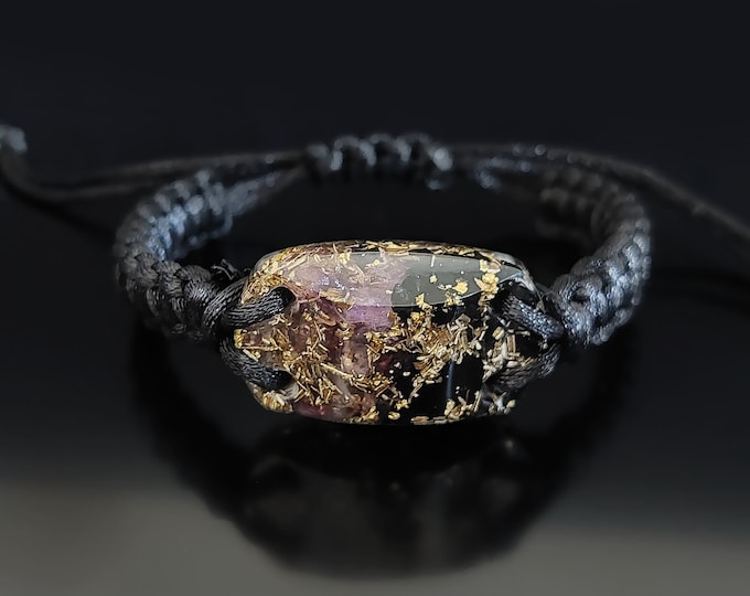 Orgonite orgone bracelet, Black Tourmaline, amethyst, brass, 24k gold, 5G, EMF protection