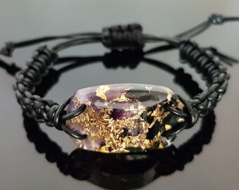 Orgonite orgone bracelet, Black Tourmaline, amethyst, brass, 24k gold, reiki crystal energy healing, EMF protection