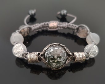 Moldavite Orgonite orgone bracelet, beaded Shamballa, Herkimer, diamonds, Reiki crystal healing. Powerful magic amulet.
