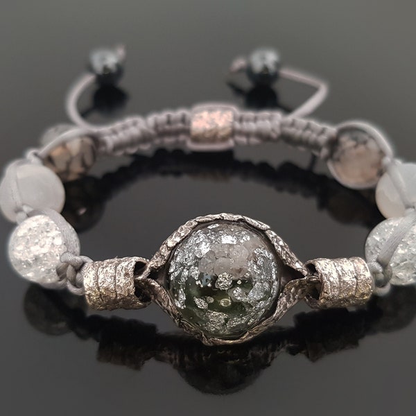 Moldavite Orgonite orgone bracelet, beaded Shamballa, Herkimer, diamonds, Reiki crystal healing. Powerful magic amulet.