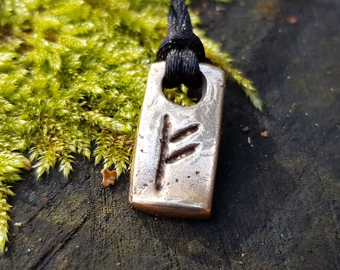 Real Money attraction amulet. Fehu rune pendant necklace, viking bronze talisman. Wealth, Luck, Magic spells, enchanted