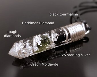 Most Powerful Orgone orgonite Pendant Amulet - Reiki Pendant, Moldavite, Herkimer Necklace - Magic amulet charm