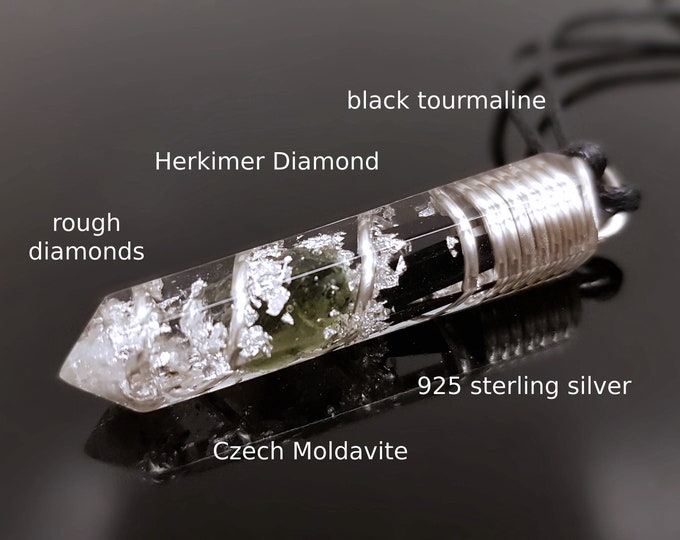 Most Powerful Orgone orgonite Pendant Amulet - Reiki Pendant, Moldavite, Herkimer Necklace - Magic amulet charm