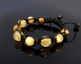 Shamballa bracelet, Citrine and 24k gold orgonite orgone beads, beaded magic amulet charm, talisman, enchanted