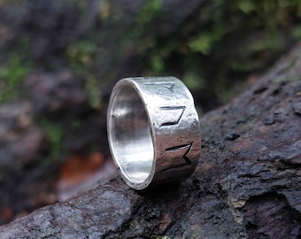 Rune ring. Real Money, luck, prosperity amulet, rustic sterling silver ring with Celtic, Viking runes formula. Norse