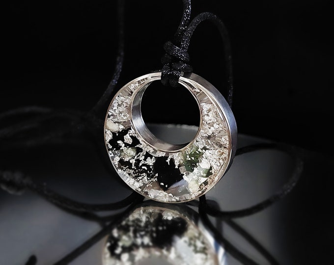Orgonite orgone pendant necklace. Moldavite, Nuummite, Silver, magic amulet charm. Very powerful, high vibrations