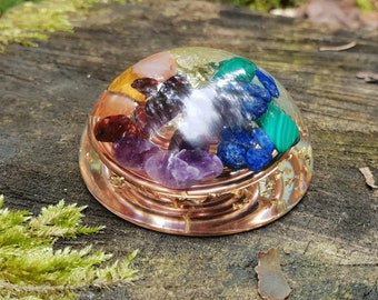 Pocket orgonite orgone dome, hemisphere - 7 chakra healing and charging, programmed activated, Reiki crystal amulet