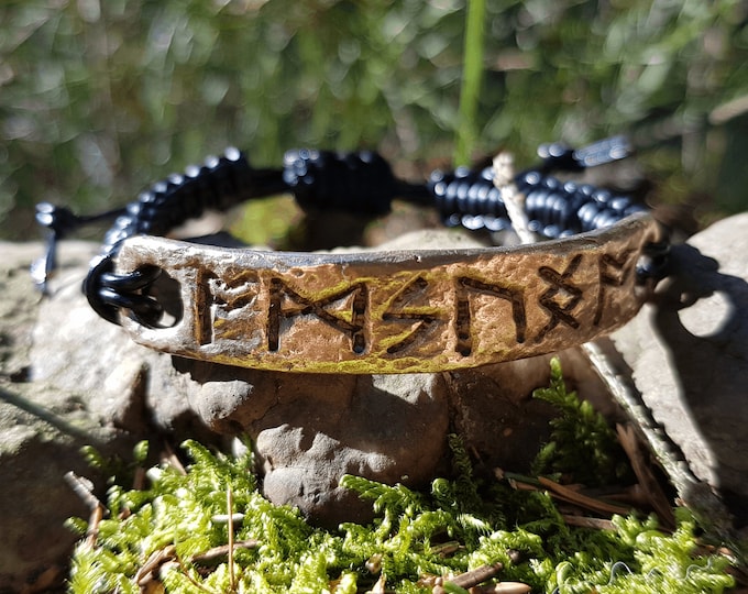 Bronze bracelet, magic amulet, charm talisman enchanted and programmed for Spiritual growth. Celtic runes.