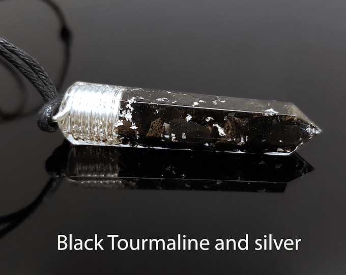 Orgonite pendant, Black tourmaline, 925 silver, Reiki orgone necklace, protective amulet, strong EMF 5G protection