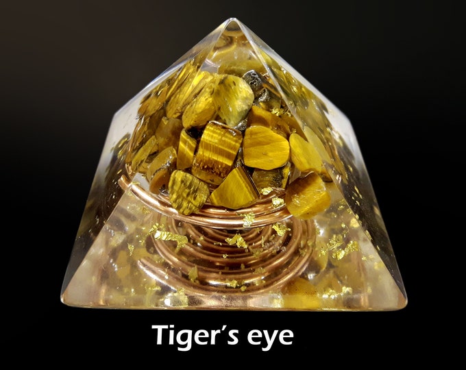 Tiger's eye orgonite orgone Pyramid - protection, wealth, money, success, power, reiki healing, manifestation