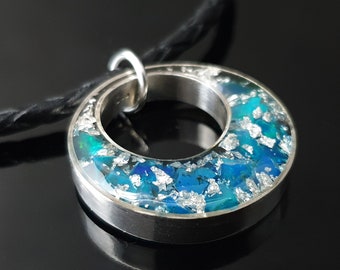Orgone orgonite pendant - necklace with blue opal and silver, powerful amulet, high vibes