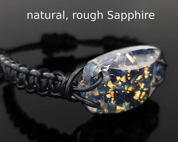 Orgone orgonite bracelet, Natural Blue Sapphire, Magic amulet. Reiki crystal healing, high vibrations, manifestation