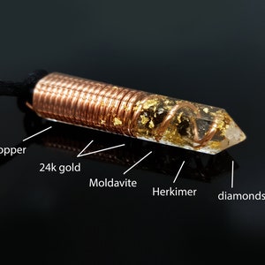 Orgonite Manifestation Pendant – Amplify Intentions & Manifest Faster. Moldavite, Herkimer, diamonds.