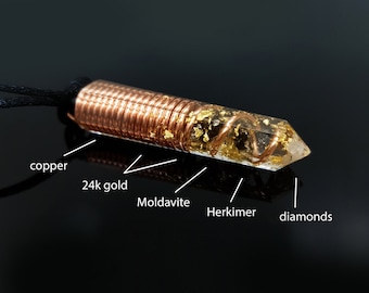 Orgonite Manifestation Pendant – Amplify Intentions & Manifest Faster. Moldavite, Herkimer, diamonds.