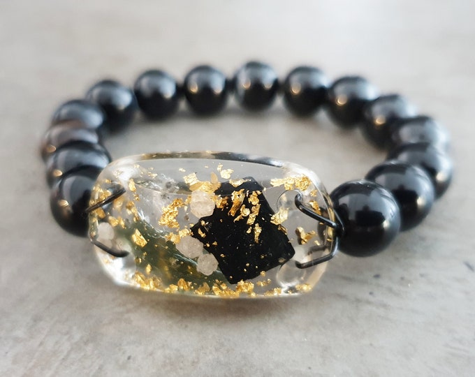 Powerful Orgonite orgone bracelet, magic amulet! Moldavite, Diamonds, Herkimer, black tourmaline, onyx, enchanted