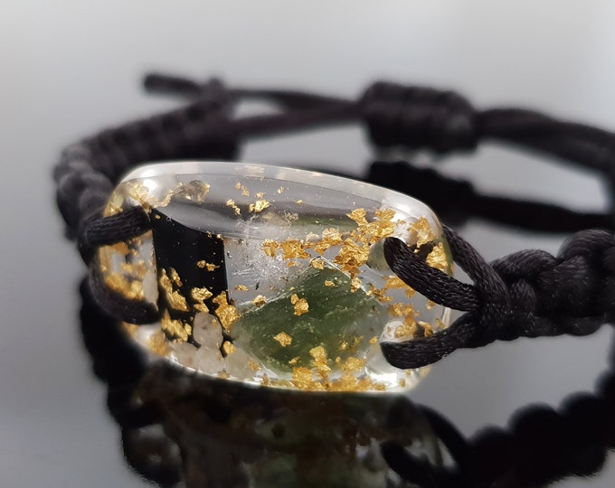 Most powerful Orgone Orgonite bracelet - Reiki Energy Healing - 24K gold, Moldavite, Herkimer, black tourmaline