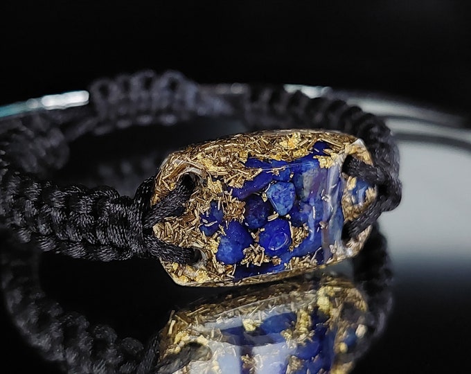 Orgonite orgone bracelet, Lapis Lazuli, 24k gold, brass, enchanted amulet, meditation, chakra healing, EMF protection