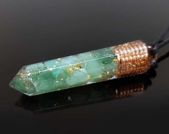 Aventurine Orgone Orgonite pendant necklace, 24k gold, Powerful Reiki chakra crystal healing, magic amulet