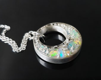 Orgonite orgone pendant - necklace, Natural Opal, magic amulet, charm, 925 sterling silver, programmed for your wishes