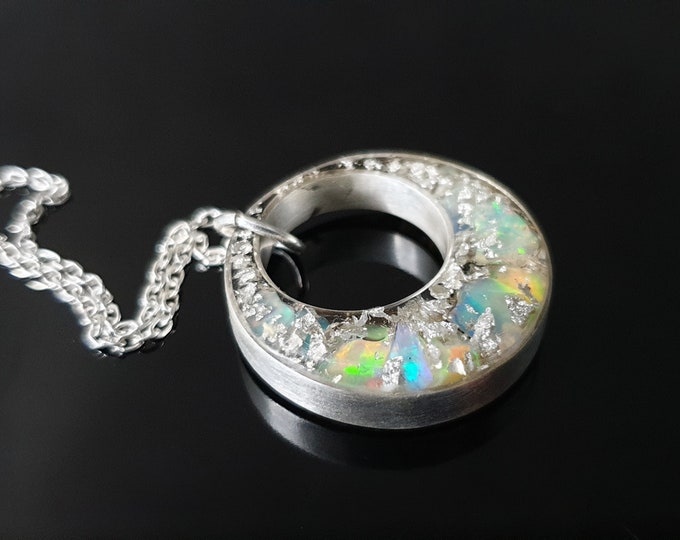 Orgonite orgone pendant - necklace, Natural Opal, magic amulet, charm, 925 sterling silver, programmed for your wishes