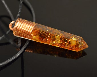 Orgonite orgone pendant necklace, Baltic Amber, 24k gold, Healing, Wealth, Protection, Reiki, Magic, Alchemy amulet