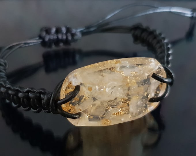 Citrine Orgonite Orgone bracelet, 24k gold, reiki crystal healing chakra bracelet, money magic amulet, charm, talisman
