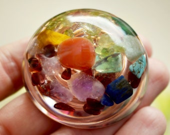 Pocket orgonite orgone hemisphere dome - 7 chakra, rainbow, programmed and activated amulet charm