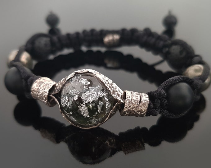 Moldavite Orgone Orgonite bracelet - EMF Protection Bracelet - silver, Moldavite, Herkimer, Diamonds, Reiki Energy