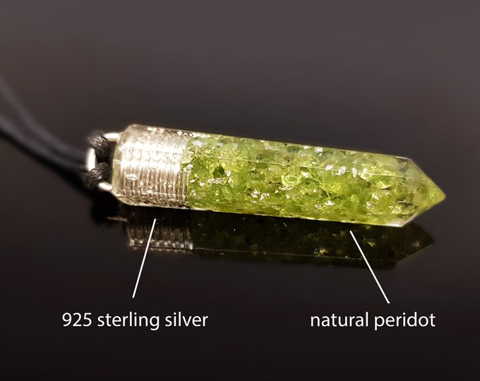 Peridot Orgonite Orgone pendant necklace. Reiki crystal healing chakra pendant. Money attraction amulet.