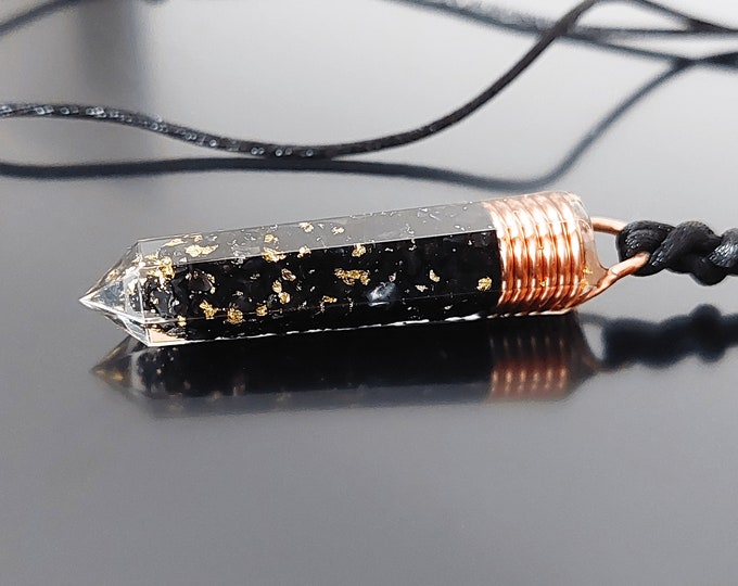 Orgonite orgone pendant necklace, noble Elite Shungite, Black tourmaline, 24k gold, copper, EMF 5G protection