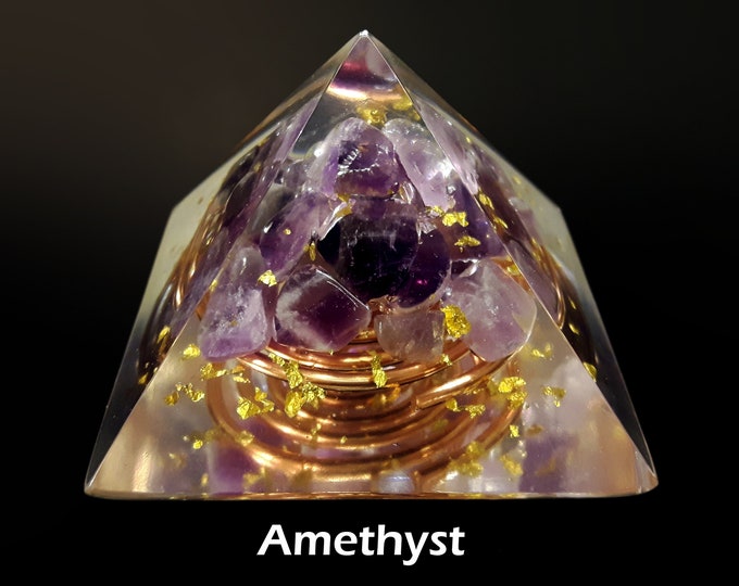 Orgonite orgone Pyramid, Amethyst - programmed and activated alchemy amulet, charm for your wishes, high vibes
