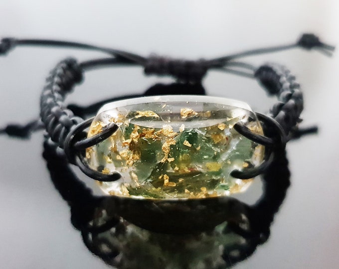 Moldavite Orgonite orgone bracelet, powerful, 24k gold, high and strong vibrations. Awakening amulet, third eye