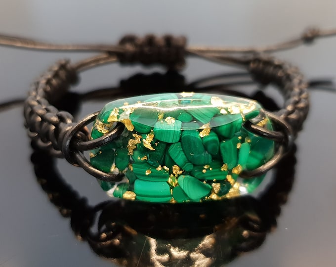 Malachite Orgonite orgone bracelet, 24k gold, programmed, activated, enchanted alchemy magic amulet, talisman, charm