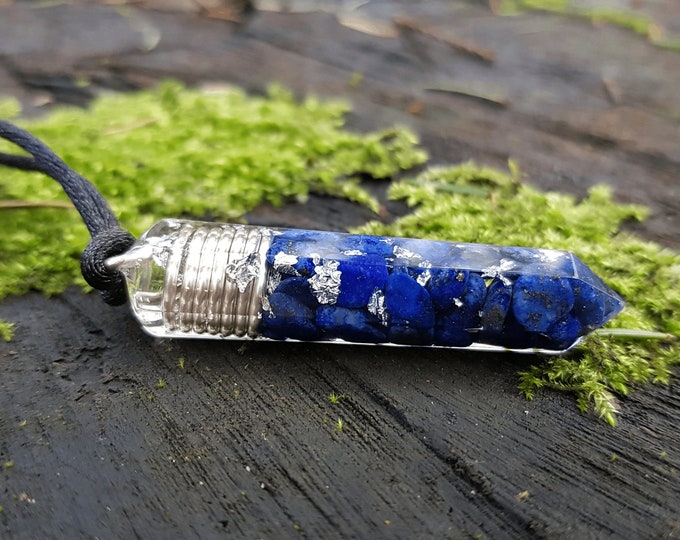 Orgonite orgone Pendant necklace, Lapis Lazuli, 925 silver, Reiki, magic amulet, talisman, chakra healing, third eye opening