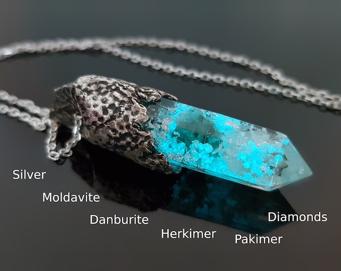 Orgonite orgone pendant, necklace, magic amulet charm, Reiki, Moldavite, silver, high and strong vibrations, energy